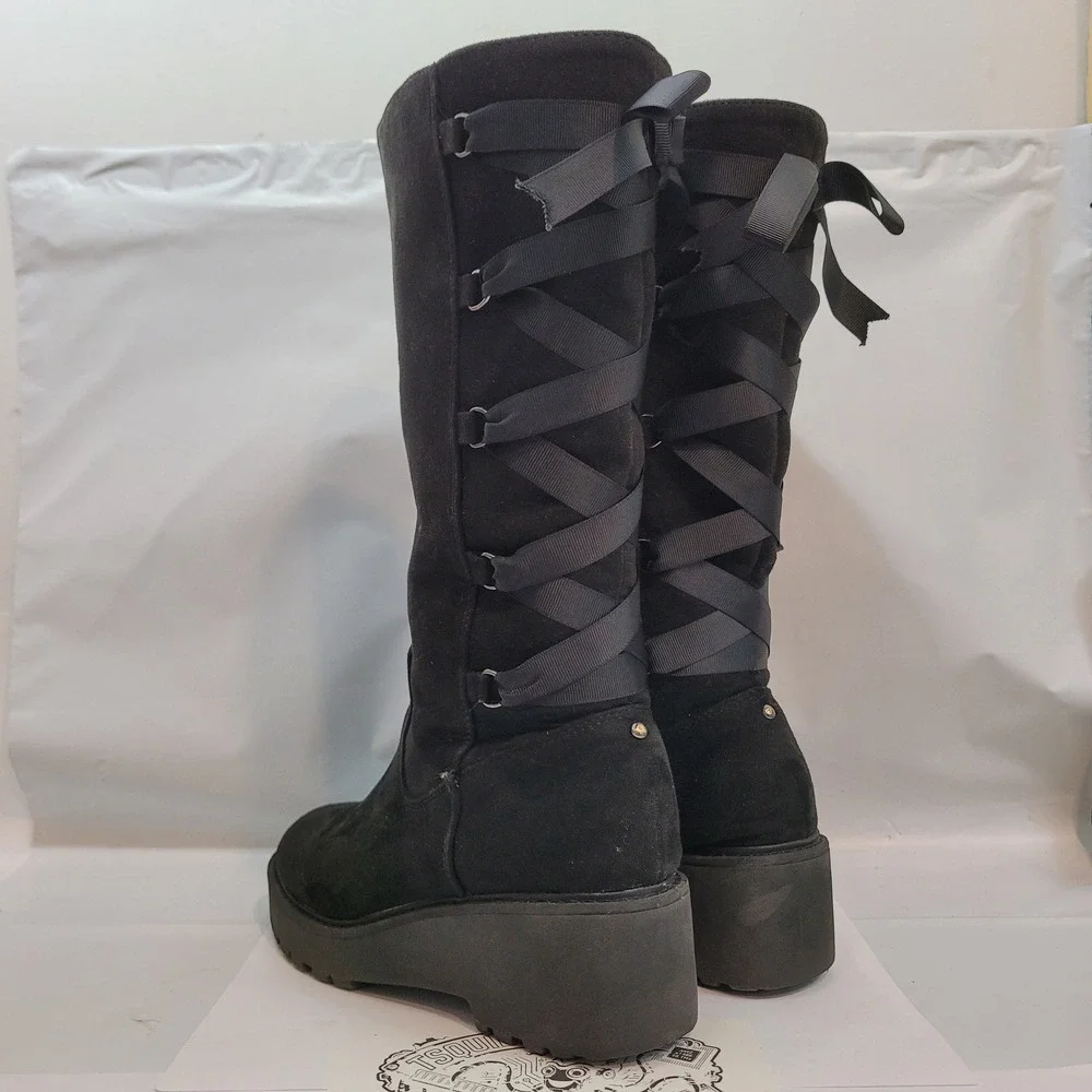 DV Dolce Vita Franka Boots Kids Girls Youth 4 Black Suede Cold Lace Up Platform